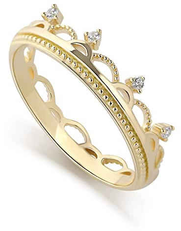 Bague diadème couronne pour femme Bague mignonne en argent sterling avec diamants Bague en or empilable délicate et minimaliste Bijoux faits main (Or, 55.875)