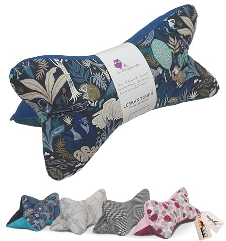 Leseknochen Tiere Nackenkissen Handmade in D, waschbar (Jungle Blau)