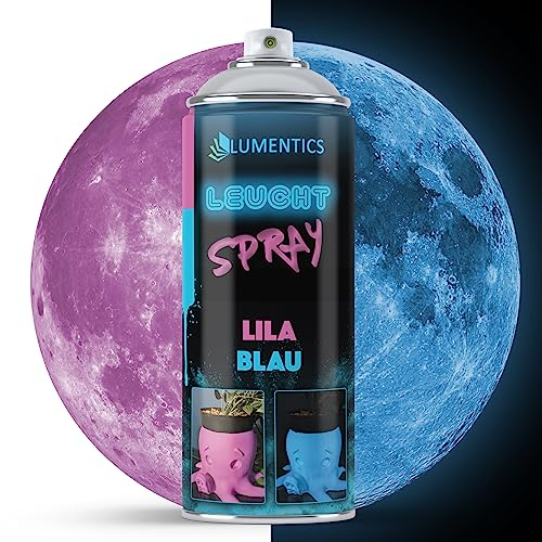 LUMENTICS Leuchtspray Lila-Blau - Farbspray mit Nachleuchteffekt - Leuchtet im Dunkeln - Sprühfarbe Made in Germany - 400 ml Spraydose mit Zusatz-Cap