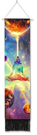 Ricemru Schmaler Wandteppich Yoga Chakren Wandbehang Galaxy Universum Erde Space Weltraum Wandtuch Psychedelic Trippy Wanddeko Tapestry Wandkunst Deko