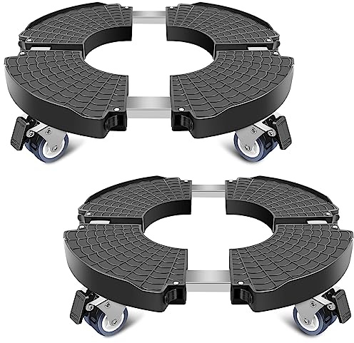 Linkax Pflanzenroller Ø 40-56cm, Rollbrett Pflanzen bis 150 KG 2 St. | Untersetzer Blumentopf Gross Pflanzentopf für Außenbereich Sonnenschirmständer, Mülleimer, Regentonne, Wasserfass