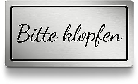Bitte klopfen Schild rechteckig, 15cm lang in silber, selbstklebendes Klingelschild aus Acryl für draußen, wetterfest und UV-beständiges Hinweisschild