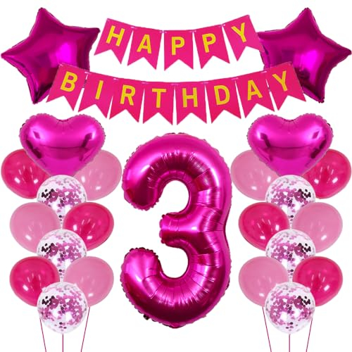 ZWWsullo Riesen Folienballon 3 Rosa deko geburtstag 3 Geburstag Deko Mädchen 3 Jahre Rosa Luftballon 3 Geburtstag Rosa Geburtstagsdeko Mädchen 3 Jahre Geburtstag Dekoration 3 jahr Mädchen