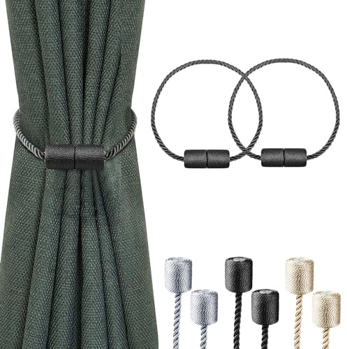 Milaloko 2-pack Starka Magnetiska Garnförband med Tjockare Snörep Dekorativa Garnförband för att Hålla Upp Gardiner, Fönstergardiner, Svart