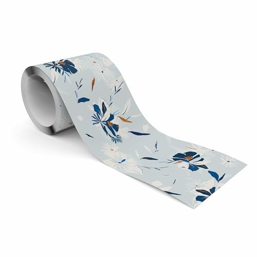 Muralo Bordüre Selbstklebend Abstrakte blaue Blumen - 10x300 cm | Tapetenbordüre, Ausdrucksstarkes Design, UV-beständig, halbmatt, glatt und abriebfest - ideal für Wohnzimmer und Schlafzimmer