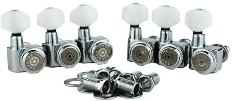 Eddaray 6 In-line Guitar Locking Tuners, 1:18 Gear Ratio Lock String Tuning Key Pegs Machine Heads Replacement, Chrome, Pearl Button