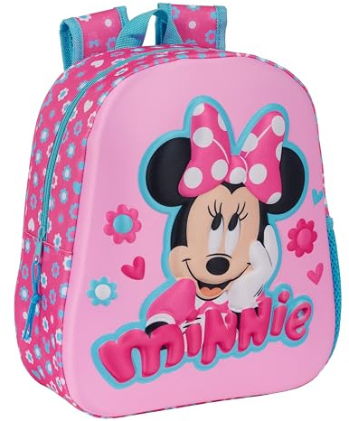Safta MINNIE MOUSE - Zaino scolastico, con design 3D, adattabile al carrello, ideale per bambini di diverse età, comodo e versatile, qualità e resistenza, 27 x 10 x 33 cm, colore rosa