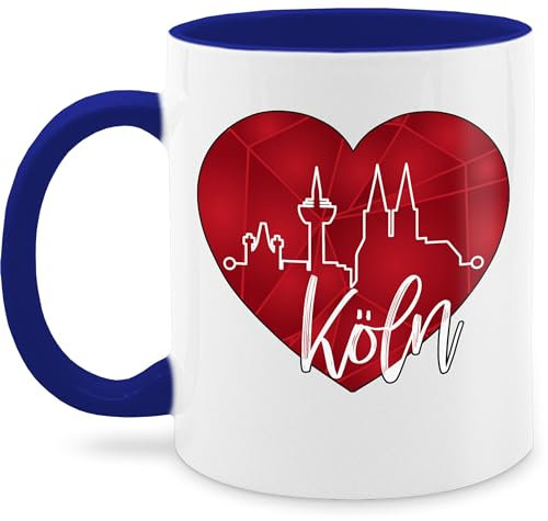 Tasse Tassen 325ml - Karneval & Fasching - Köln Herzschlag I Köln Skyline Herz - 325 ml - Dunkelblau - kölner karnevalstasse fasching- kölsche faschingstasse carnevale dom fasnetbecher karnevals