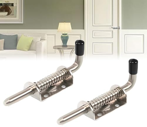 2 Stück Federriegel Edelstahl 304, Torriegel, Federriegel mit Gummigriff, Torriegel mit Feder, Riegelschloss, Schieberiegel, Türriegel für Schuppentüren, Türen, Fenster, Garagen(Ø10 x 128 mm Silber)