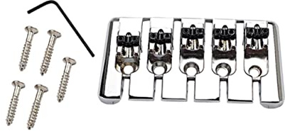 5-saiten Steg Saitenhalter aus Metall für E-bass Silber Ga1021a | 1 Stück, für 5-saitige Gitarre und Bass, Leicht und Tragbar, Schlichtes Zubehör