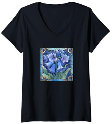 Damen Glockenblumen mit Vintage-Blumengrafik T-Shirt mit V-Ausschnitt