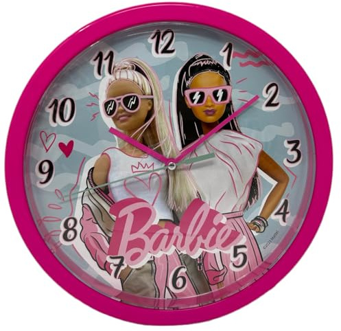 CARTOON Orologio parete analogico per bambini 25 cm per cameretta stanza dei giochi (Barbie)