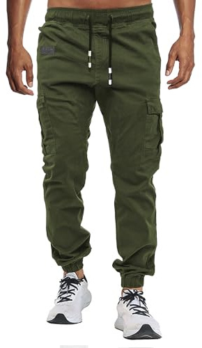 VMSUCIJ Pantalones Hombre Casuales Deporte Elásticos Joggers Largos Pants con Bolsillos Algodón Pantalón Deportivo,Verde 02,XL