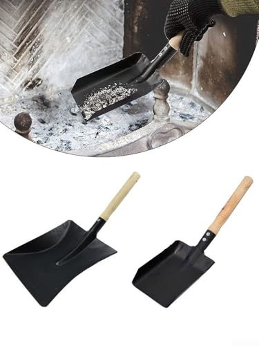 Pelle à cendres de cheminée, pelle de cheminée, manche en bois, pelle à cendres en métal, pour le jardinage, les fours, les barbecues (L)