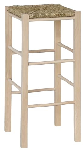 OKAFFAREFATTO MADDALONI Sgabello da bar h 70 cm in legno da dipingere con sedile in paglia quadrato