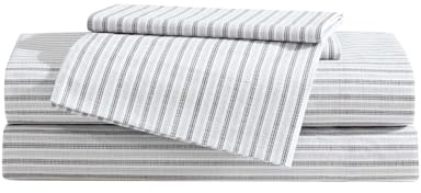 Eddie Bauer – Queen lakanset bomull percale bäddsset, supermjuk och mysig heminredning, Oeko-Tex certifierad (pricking stripe grå, drottning)