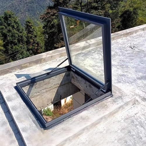 Dachfenster mit Aluminiumrahmen und gehärtetem Glas, benutzerdefinierte Größe, einfach zu installieren, für den Außenbereich, manueller Fensterbrunnen/Dachzelt, verstellbarer Öffnungswinkel