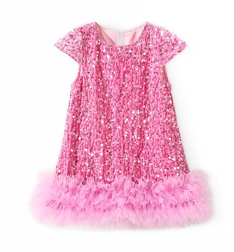 Miipat Toddler Girls Sequin Dress, Kids Sparkly Princess A-line Party Dress | Girls Shiny Sequin Dress, Layered Tulle Hem, Flower Girl Dress,Soft Lining,Keyhole Button Back,Wedding Birthday Pageant Gown