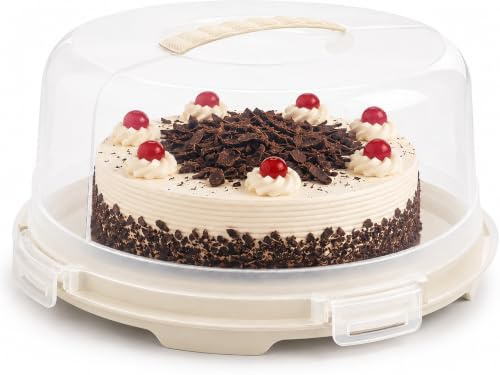 Buzztrove - Large Size | Cake Carrier with Handle | 15cm Tall Cake Storage Container with Airtight lid | Cake Storage Box with 4X Locking Lid for Cakes, Cupcakes, Pies & Pastries. (Cream)