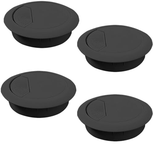 BAVALIN 4PCS Desk Grommet - Black 60mm Desk Grommet Cord Desk Cable Wire Grommet Plastic Cable Hole Cover Desk Grommet Tidy PC Computer Cable Organizer for Home Office Table