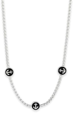 Aloha Nautica ankare herrhalsband, 50 cm justerbar kedja, långa hängande halsband herrsmycken, T.U., Rostfritt stål, Ingen ädelsten