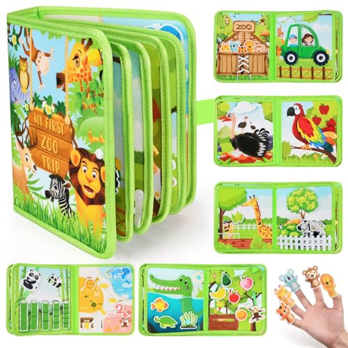 Asten Busy Book for Toddlers 1-3, Busy Board for 1 Year Old Montessori Toys, Quiet Activity Educational Sensory Toy Birthday Gift for Girls Boys Travel Plane Car