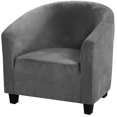 HOMECOVER Sesselschoner Elastisch Sesselhusse Sesselüberwurf Velours Sesselbezug mit Armlehnen Schonbezug für Clubsessel Für Einzelsofa Clubsessel Cocktailsessel-grau-small