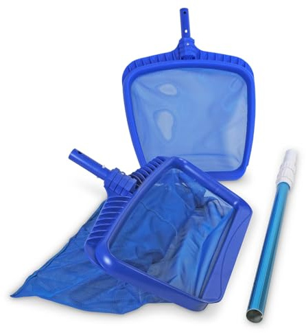 Boden- und Laubkescher Set inkl. Teleskopstange 60–180 cm - Poolkescher mit tiefem & flachem Netz - stabiles Aluminium - perfekt für Pool Teich & Schwimmbecken