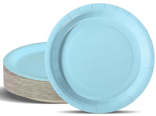 PYAILI 50 Stück Pappteller, 18 cm Einweg Partyteller aus Papier, Moriandi Blau Partygeschirr Set für Kindergeburtstag, Abschlussfeier, Silvester, Geburtstag