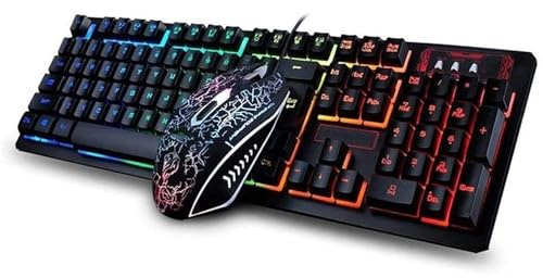 SHRGOMPIT Tastiera e mouse da gioco, combinazione di tastiera e mouse da gioco retroilluminati con cavo USB, lettere luminose, retroilluminazione a colori, tastiera e mouse illuminati