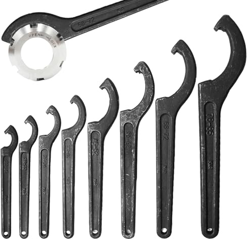 Juego de 8 llaves de gancho, 22 – 65 mm C, llaves de gancho ajustables, llave para tuerca redonda, mandril de gancho con nariz para tuercas ranuradas, tuerca de sujeción de torno