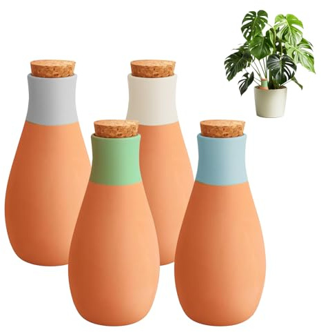 eupdd Bewässerung Ton: 4 Stück 400ml Tonkegel Bewässerung, Selbstbewässerung für Zimmerpflanzen, Balkonkästen und Blumentöpfe, Terrakotta Bewässerungssystem