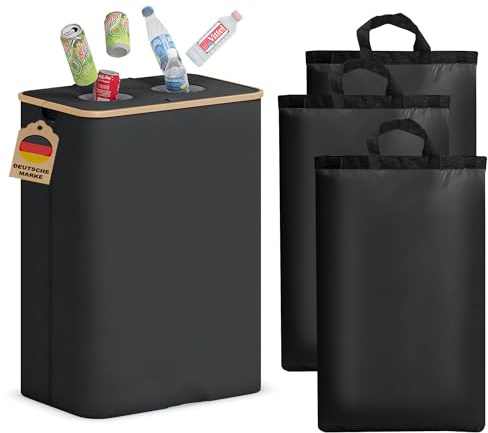 ADEL DREAM 140L 2 Fächer Pfandflaschen Sammelbehälter Groß Pfandflaschen Aufbewahrung Behälter Leergut & Altglas Aufbewahrung Softgrip-Griffen Flaschensammler mit Loch Küche Abstellraum Schwarz