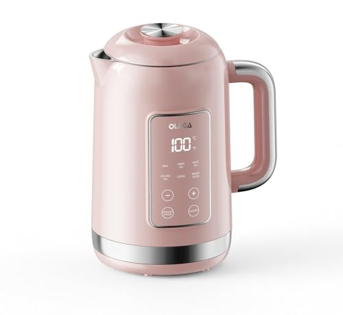 OLEGA Electric Kettle Temperatire Control: 1800W Electric Tea Kettles 1.5L Stainless Steel Tea Kettle Smart Kettle Hot Water Boiler Teapot, Digital Display, 6 Temperature Presets (Pink)