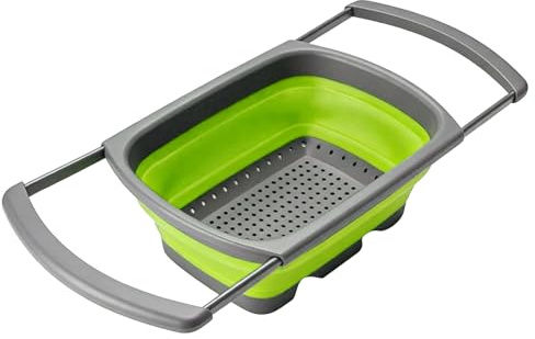 Colador y Escurridor de Cocina | Cesta Plegable con Mangos Extensibles para Escurrir Verduras - Cesta Colador para Fregadero | para Hogar, Verduras, Frutas, Pasta y Preparación de Comidas