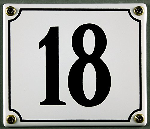 Buddel-Bini Versand Emaille Hausnummernschild - Wählen Sie Ihre Nummer - Zahlen 1 bis 30 verfügbar - weiß/schwarz 12x14cm - sofort lieferbar! Wetterfest und lichtecht