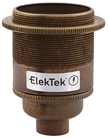 ElekTek ES E27 Lamp Bulb Holder With Shade Ring 1/2 Inch Entry Antique Brass Ideal for Vintage Filament Bulbs
