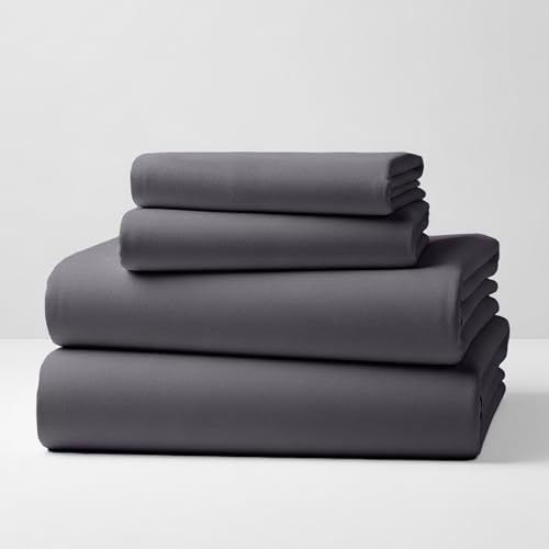 Mellanni Cotton Flannel Sheet Set - Double Brushed for Added Softness & Comfort - Deep Pocket Fitted Sheet up to 16 - 4 Piece Set (Queen, Gray)