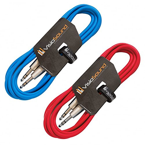 6.35mm Stereo TRS Jack Lead Balanced Audio Cable 2 Pack (3m, Blue/Red) | 2 x Noiseless OFC Balanced Signal, Audio, Patch Cable / 4 Colours