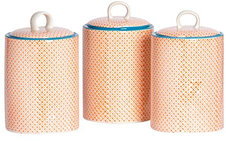 3X Nicola Printemps Biscuit Porcelaine Biscuit Barrel Pot à Orange/Blue Print