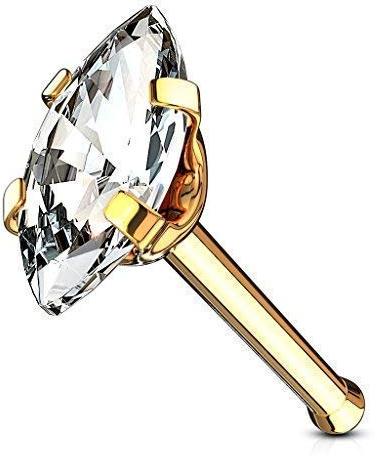 Tapsi´s Coolbodyart® Nasenpiercing Stecker Nose Stud Gerade Chirurgenstahl 316L Gold Großer Zirkonia Klar