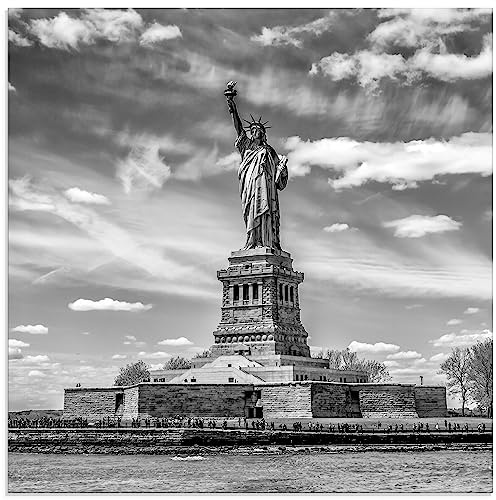 ARTland Wanddeko Glasbilder Wandbild Glas Bild einteilig Quadratisch New York Skyline Statue Figur Symbol Freiheitsstatue Monochrom USA Amerika S8VW