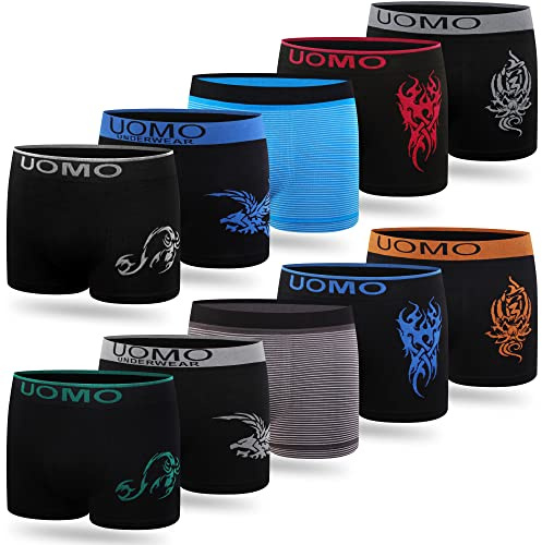 L&K Lot de 10 Calecons Garcon Boxer Shorts Rétro Slips en sans Coutures Latérales Gênantes Microfibre 1601ST 152-158
