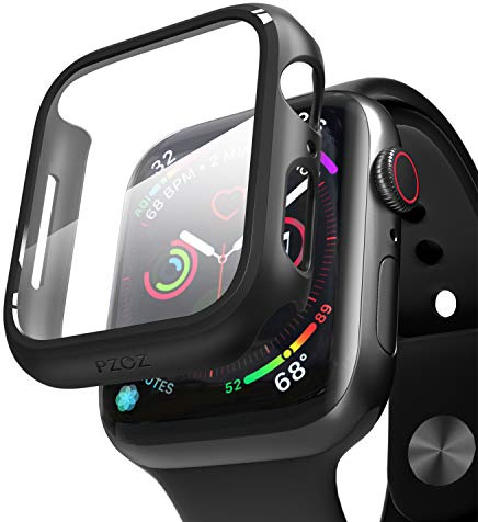 PZOZ Compatible with Apple Watch Series SE 2/SE/6/5/4 Screen Protector,iWatch PC Case PET Film All-around Bumper Protective Cover Compatible With i Watch Smartwatch Accessories (44mm, Black)
