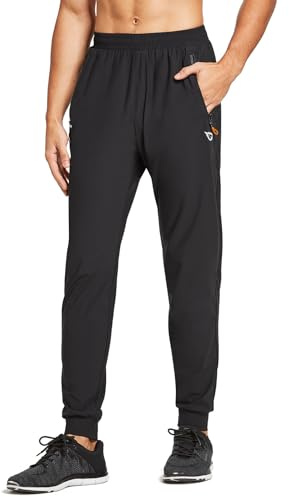baleaf Men's Joggers Pants Workout Track Running Athletic Gym Lightweight Quick Dry Tapered Jogger Zipper Pockets Black M
