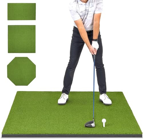 GoSports Golf Hitting Mat - Elite 5 x 4 ft - 15 mm Artificial Turf Training Mat for Indoor/Outdoor Swing Practice, Includes 3 Rubber Tees