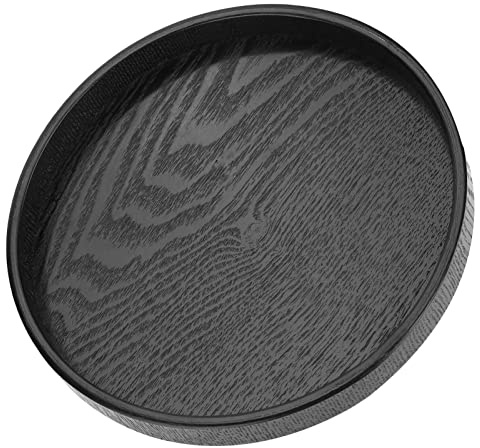 Raguso Holztablett Rund Holztablett Schwarz Kaffee Snack Mahlzeiten Mehrzweck Serviertablett für Cafe Restaurant Hotel Home Shop(M 24cm)