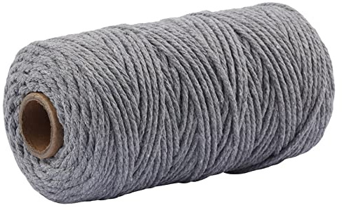SUMMERWY Macrame Cuerda,Algodó Cordel Natural para Macramé Colgador de Plantas, Envolver Regalo Navidad DIY Artesanía (gris, 3mm×100m(About328ft))