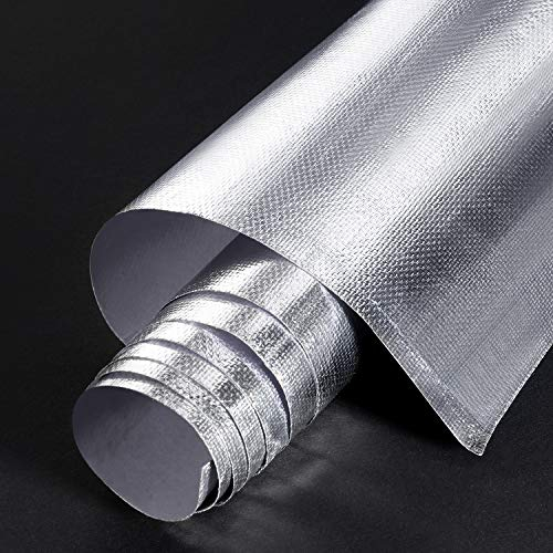 BBTO Heat Reflective Sheet Adhesive Backed Aluminized Fiberglass Heat Shield Tape Protection Barrier Heat Shield Resistant Material for Hose and Auto Use Heat Insulation Sheet(Silver, 12 x 60 Inch)