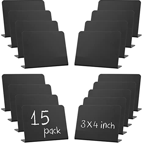 Mini Chalkboard Signs 15 Pack Double Sided 4x3 Erasable Table Tent Labels, Reusable PVC Food Signs for Buffet, Parties, Weddings and Cafes